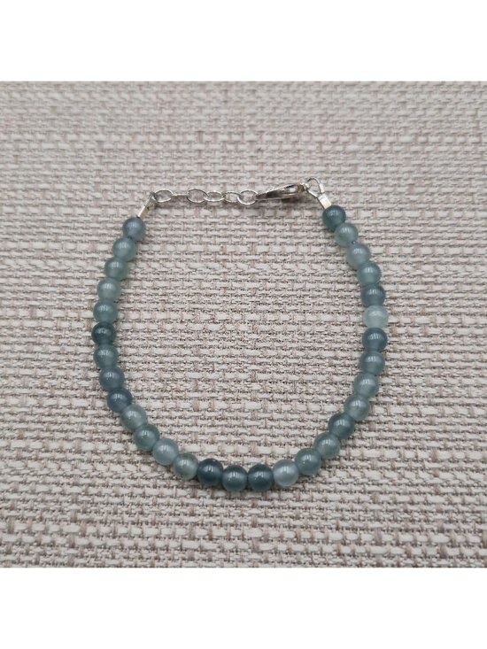 Jewelry - 7 Inch Sterling Silver Natural Round Moss Agate Stone Bracelet B1442
